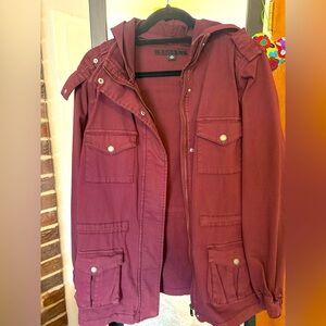 Tinsel Burgundy Utility Jacket with Hood (size medium)